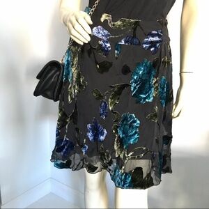 Petite Black floral skirt with velvet detail